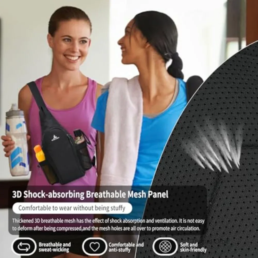 Small Sling Backpack with Water Bottle Holders, Adjustable Crossbody Bag for